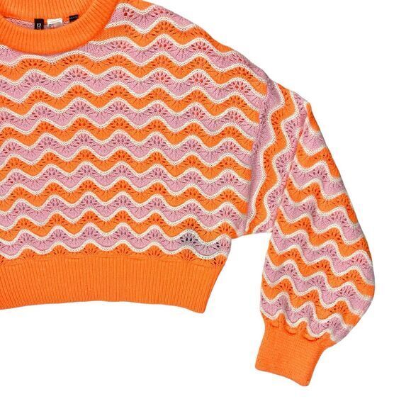 Divided H&M Crop Sweater Women S Orange Pink Chunky Knit Balloon Sleeve Oversize - Picture 5 of 16